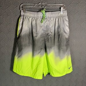 Nike Swim Trunks Mens Size Large Grey Gray Neon Swim Wear Drawstring